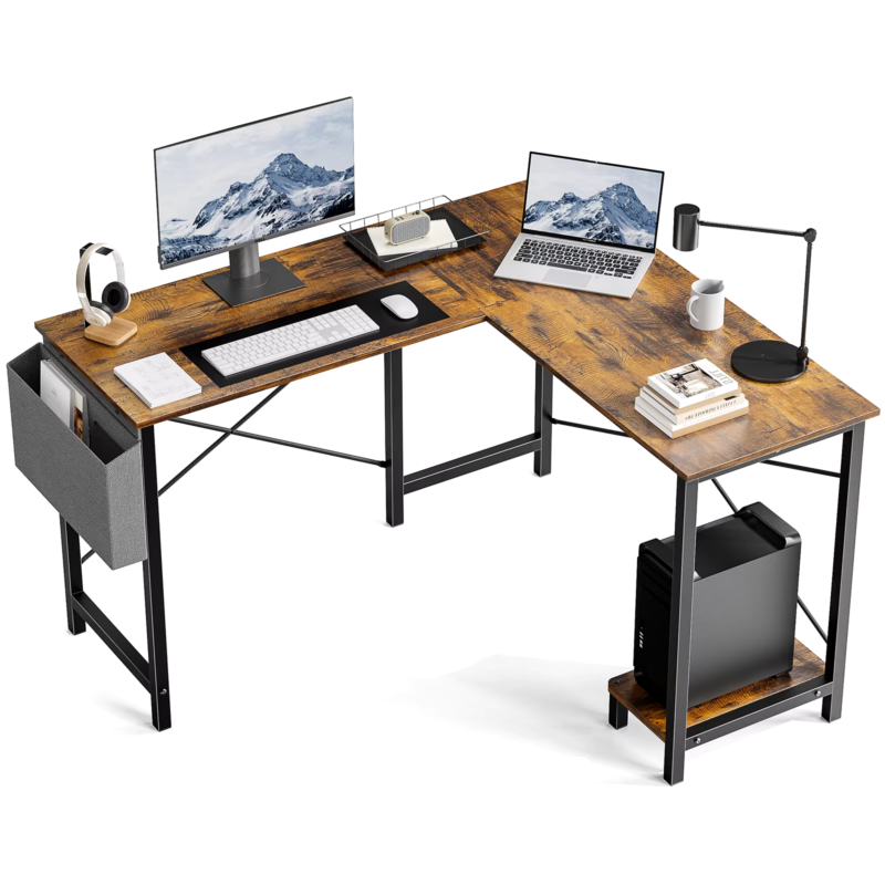 50" Gaming Corner Desk, Wooden Writing PC Table with CPU Storage And Side Bag