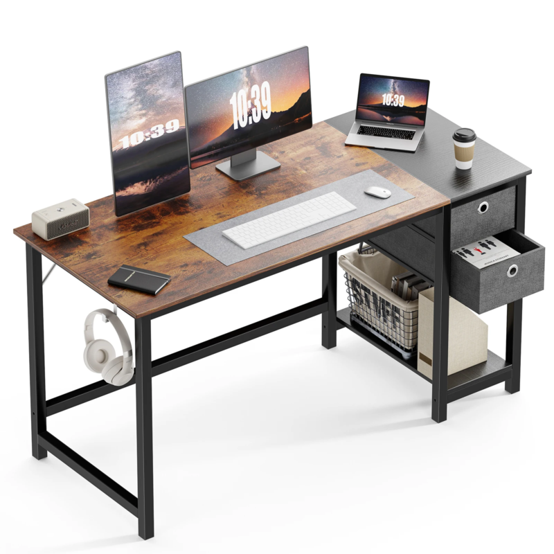 Computer Desk with Drawers, Home Office Desk, Writing Desk, Study Table, 2-Tier