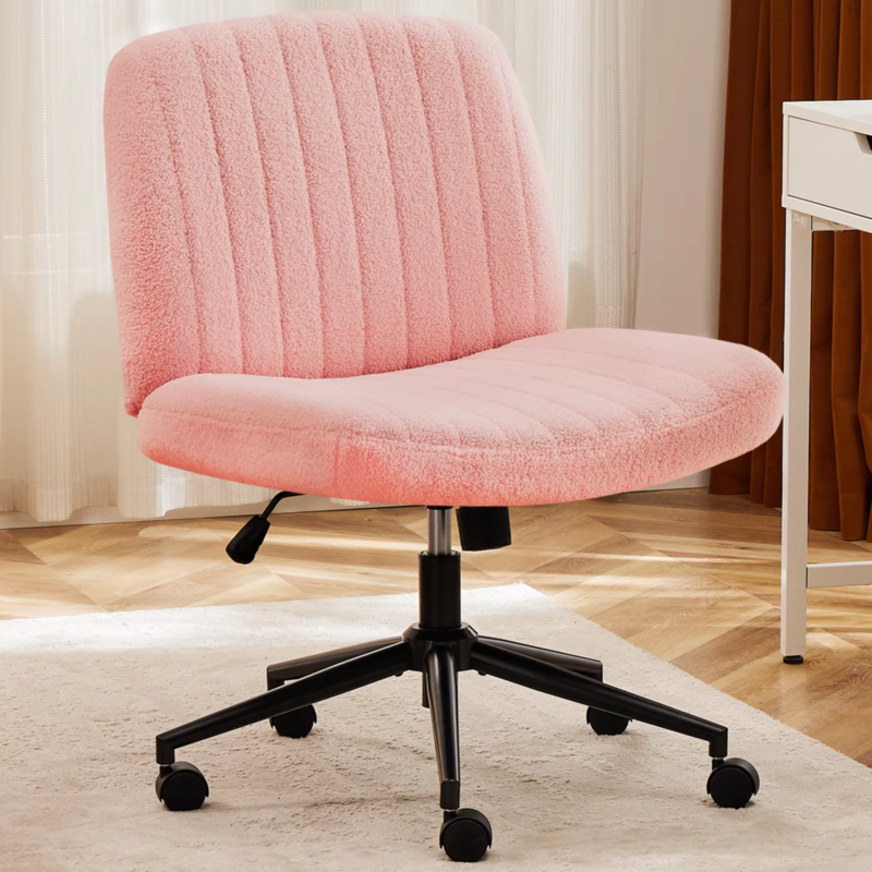 Armless Cross Office Chair with Wheels, PU Leather, Swivel, Adjustable Height