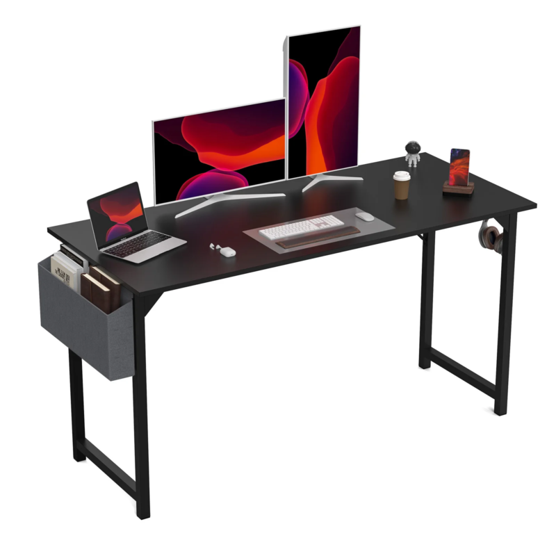 Computer Desk, Writing Study Table, Modern Compact Style with Side Bag & Hook