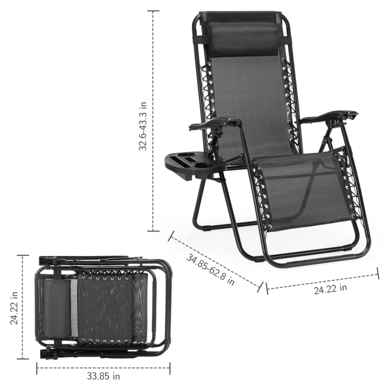 Zero Gravity Recliner Set of 2, Portable Lounge Chair with Cup Holder and Pillow