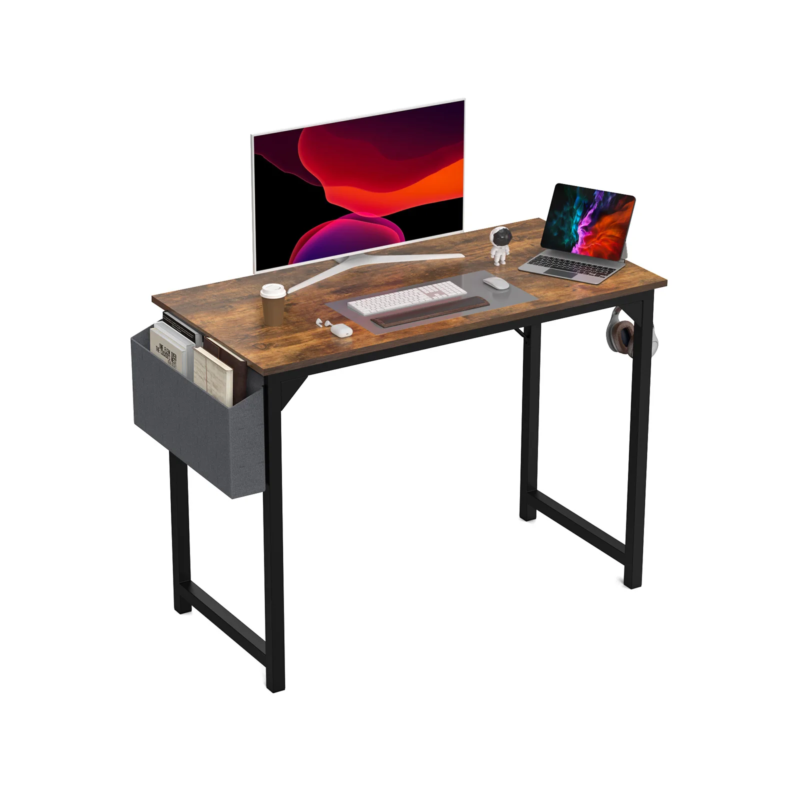 Computer Desk, Writing Study Table, Modern Compact Style with Side Bag & Hook