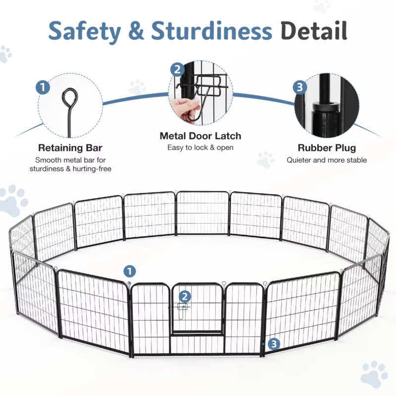16 Panel Dog Playpen, Pet Fence with Doors, Heavy Duty for Indoor and Outdoor