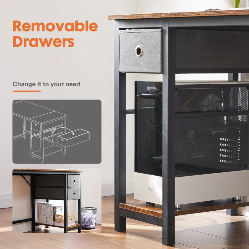 Computer Desk with Drawers, Home Office Desk, Writing Desk, Study Table, 2-Tier