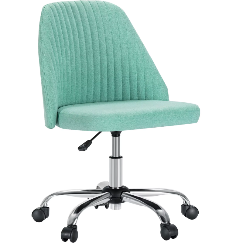 Armless Small Desk Chair, Cute Vanity Swivel, Fabric with Wheels, Task Chair