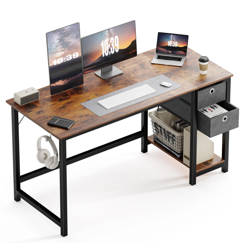 Computer Desk with Drawers, Home Office Desk, Writing Desk, Study Table, 2-Tier