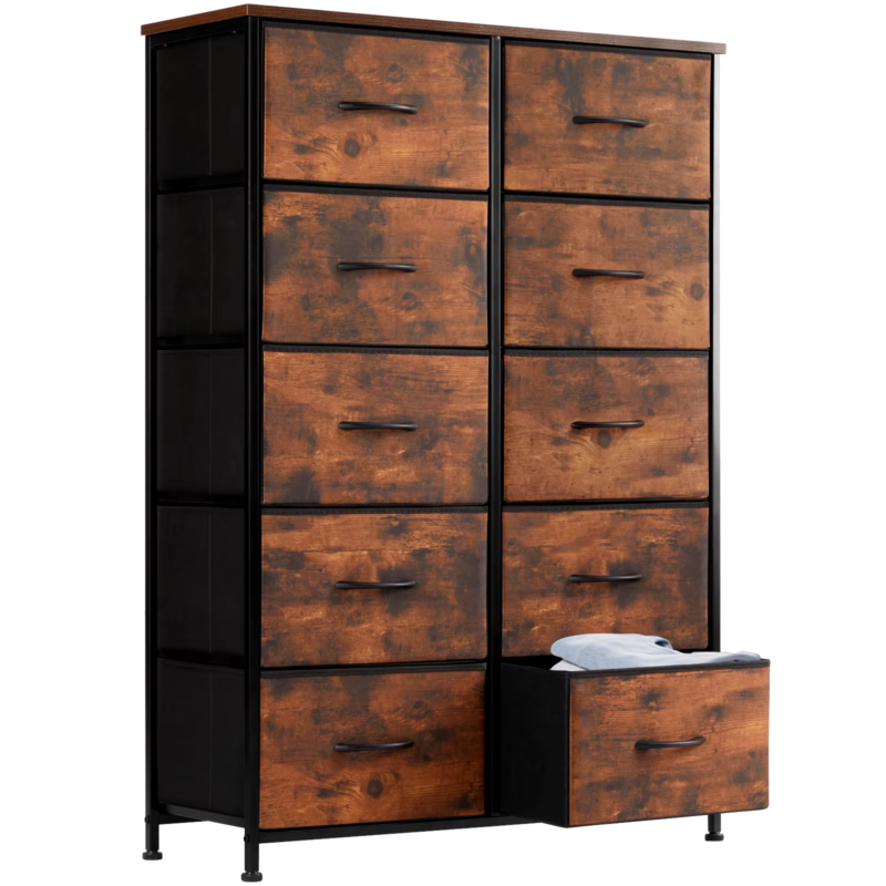 10 Fabric Drawers, Bedside Table, Steel Frame Closet, Storage Cabinet, Furniture