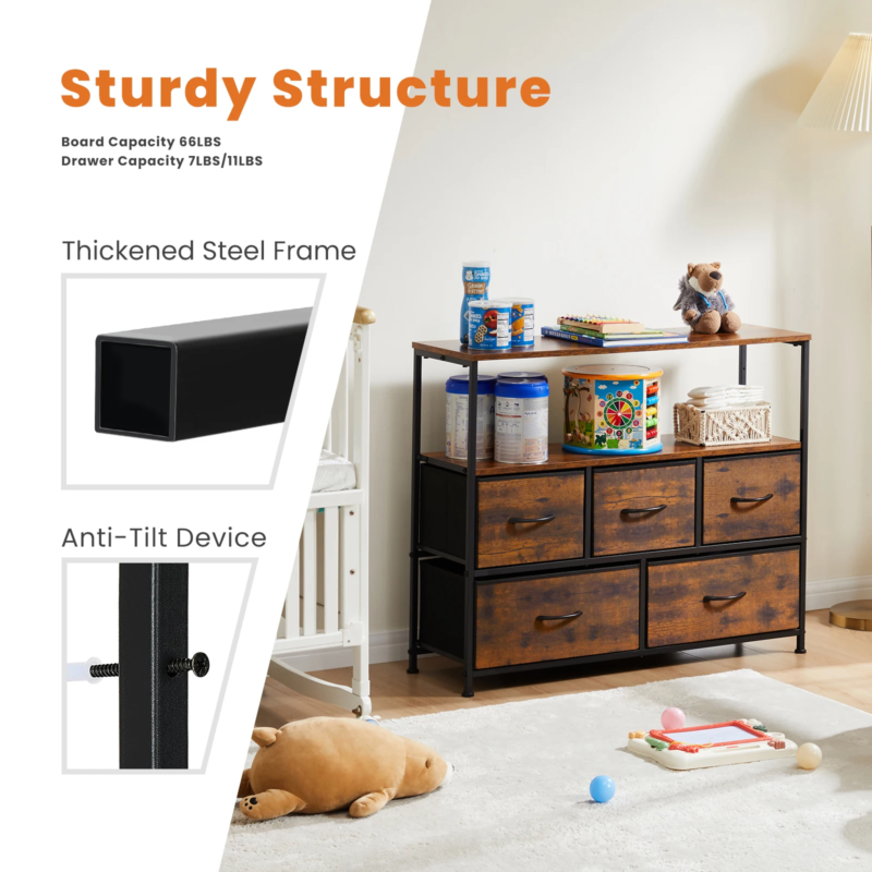 5 Fabric Drawers, Shoe Cabinet Dresser, TV Stand, Multilayer Rack, Space Saving