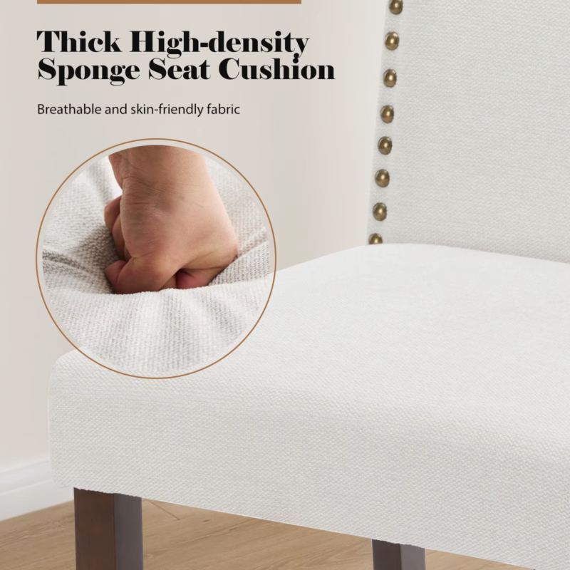 Set of 2 Dining Chairs, Padded Backrest, Upholstered Fabric, Thick Sponge Cushion