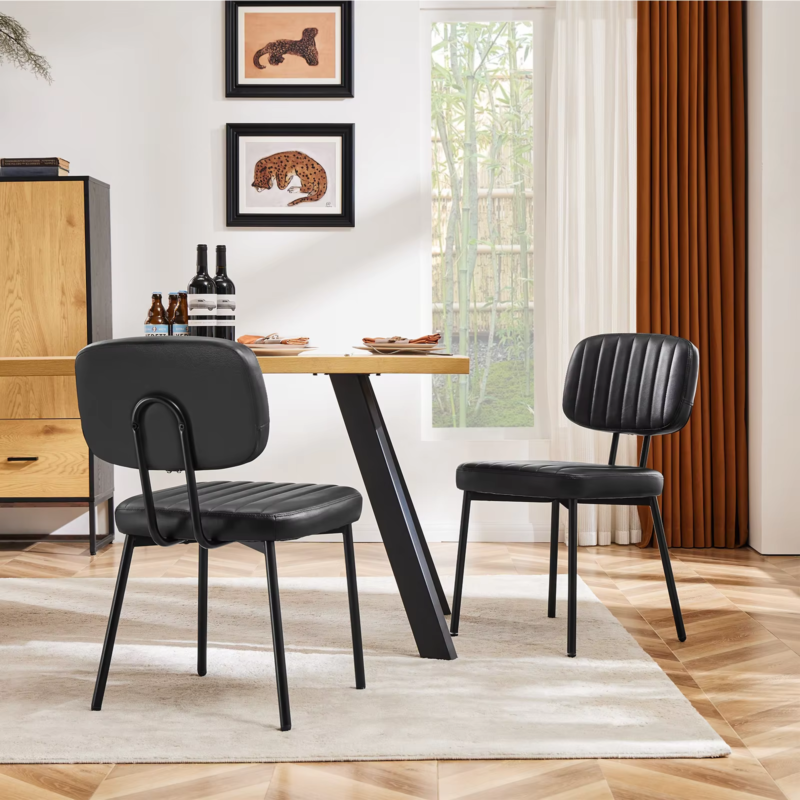 PU Leather Dining Chairs, Ergonomic Lumbar Support, Foam Cushion, Set of 2