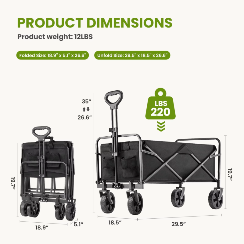 Outdoor Collapsible Garden Beach Cart, Large Capacity Wagon, Shopping, Camping