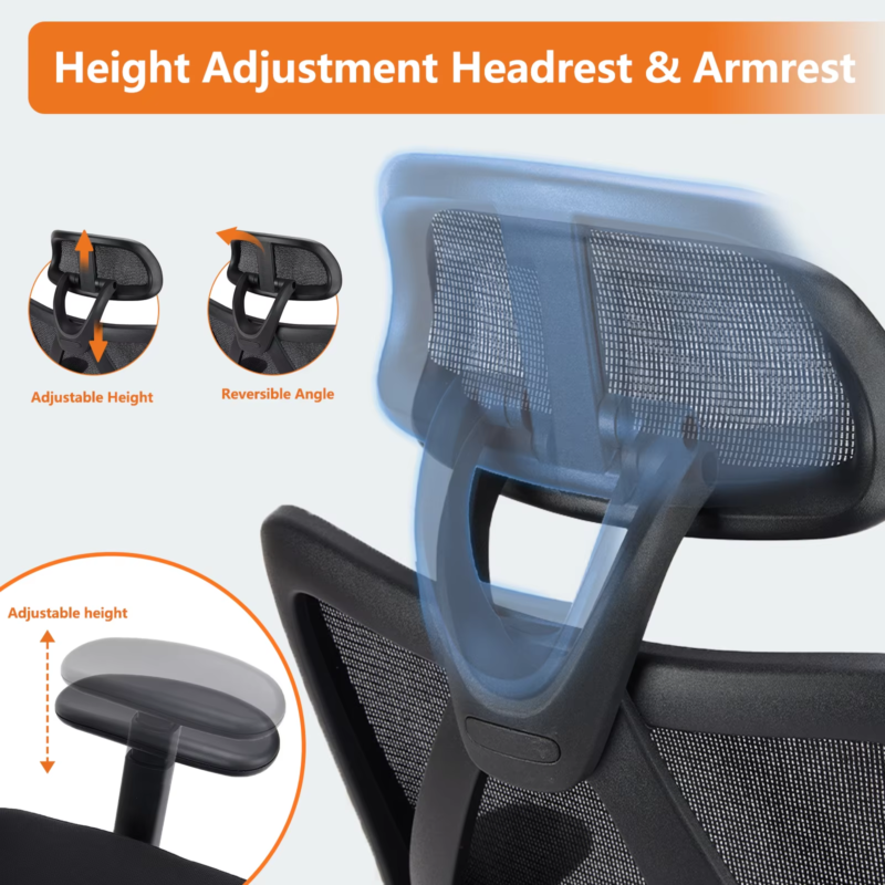 Ergonomic Mesh Office Chair with Lumbar Support, Adjustable Headrest, Swivel