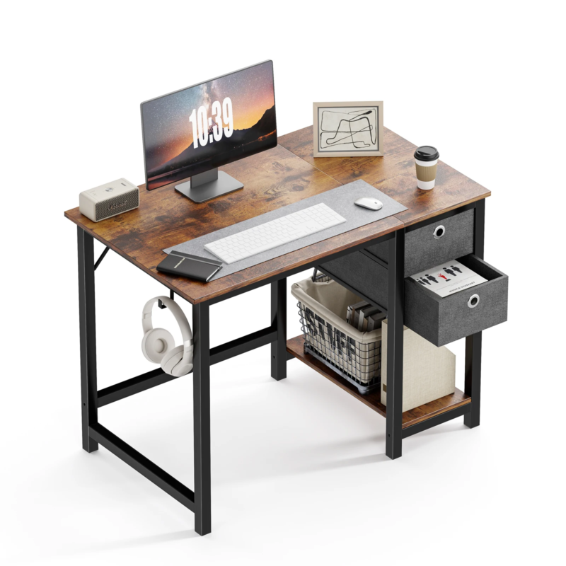 Computer Desk with Drawers, Home Office Desk, Writing Desk, Study Table, 2-Tier