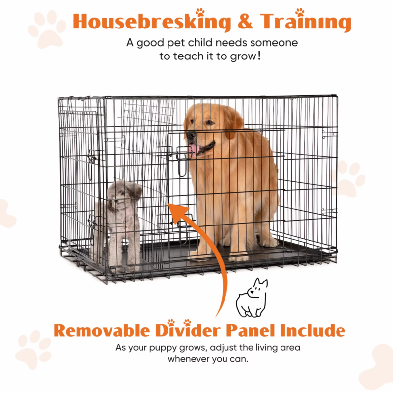 Double Door Metal Wire Dog Cage, Leak-Proof Tray, XL Kennel for Indoor & Outdoor