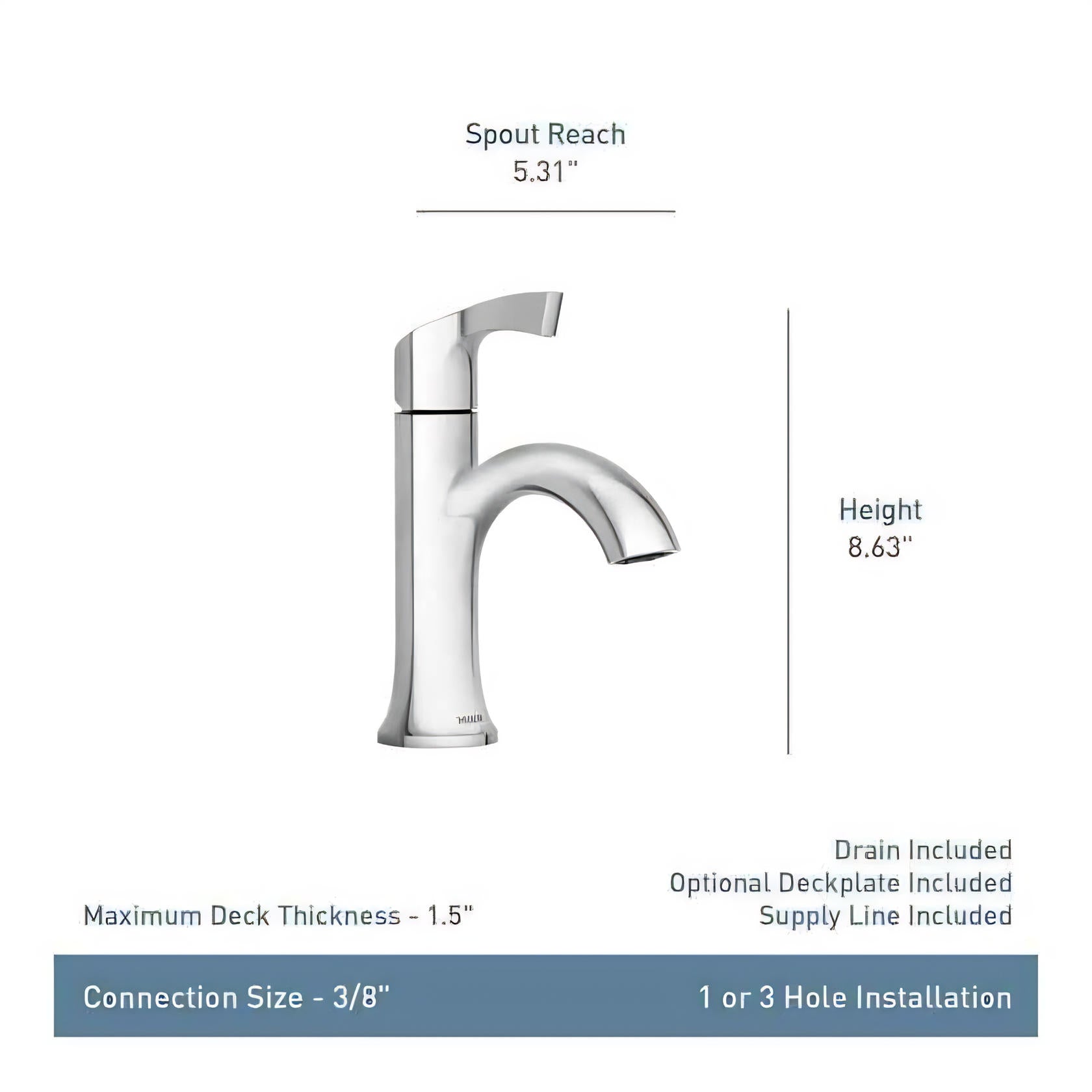 Korek Single 84466BL Hole Single-Handle Bathroom Faucet with Drain Kit Included in Matte Black