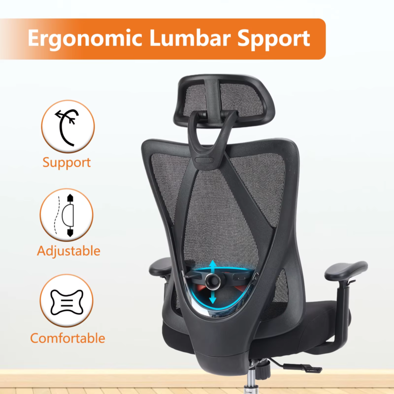 Ergonomic Mesh Office Chair with Lumbar Support, Adjustable Headrest, Swivel