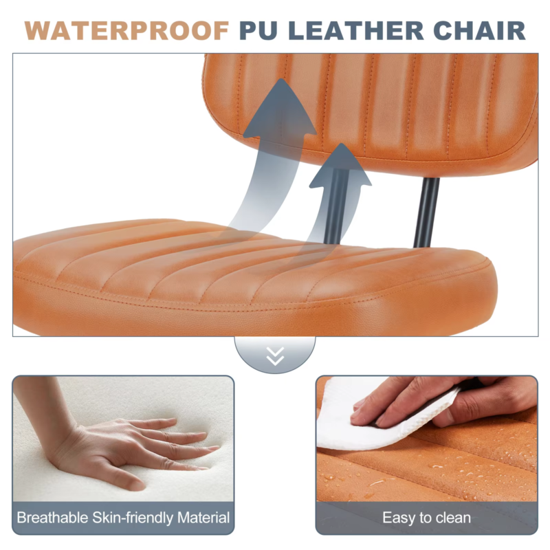 PU Leather Armless Office Desk Chair, Lumbar Support, Height Adjustable, Swivel