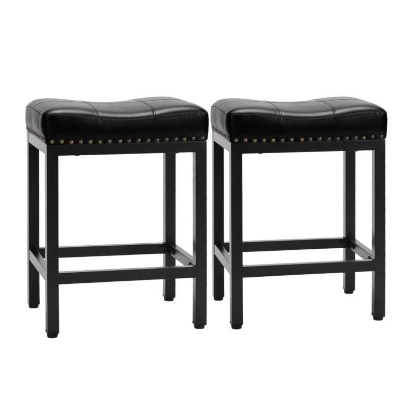 PU Leather Bar Stools, Saddle-Style Upholstered Chair, Counter Height, Set Of 2