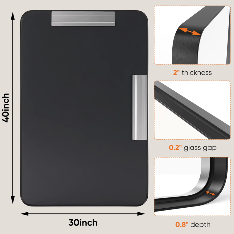 Matte Framed Bathroom Mirror, Vanity, Rectangle, Rounded Corner, Tempered Glass