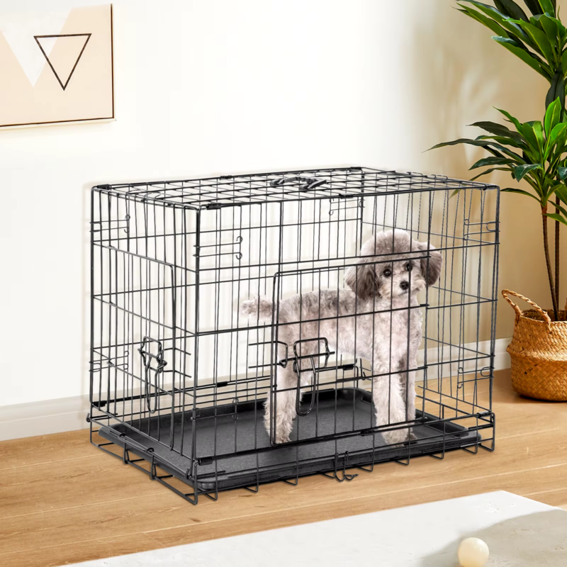 Double Door Metal Wire Dog Cage, Leak-Proof Tray, XL Kennel for Indoor & Outdoor