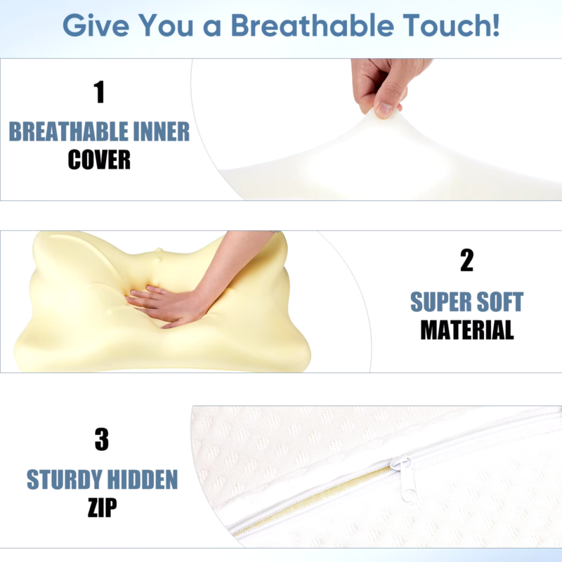 Ergonomic Cervical Neck Pillow for Pain Relief, Memory Foam Cooling Pillowcase
