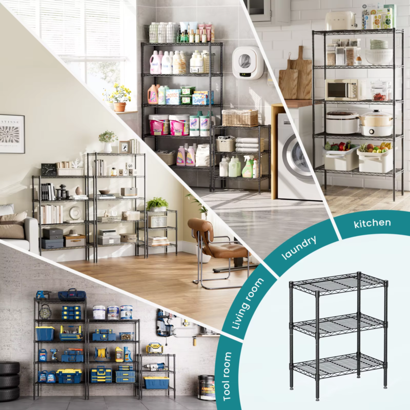 3-5 Tier Storage Bookshelf, Adjustable Wire Racks, Heavy Duty Shelf Organizer