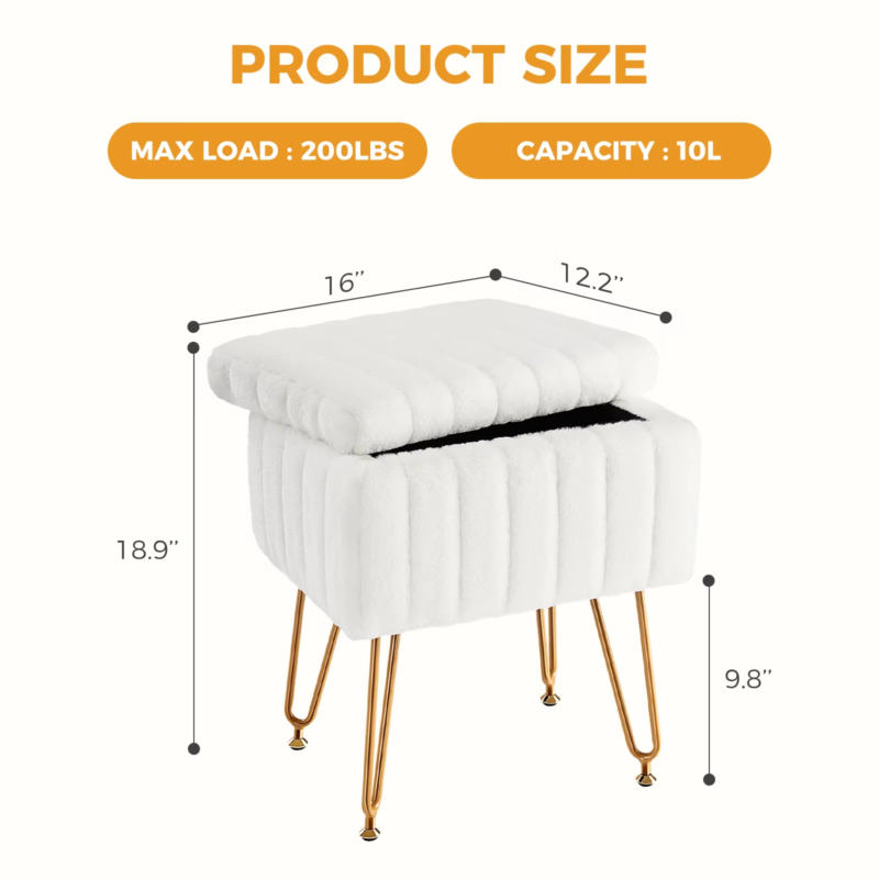 Faux Fur Living Room Stools & Ottomans, Hidden Storage, Padded, Adjustable Feet