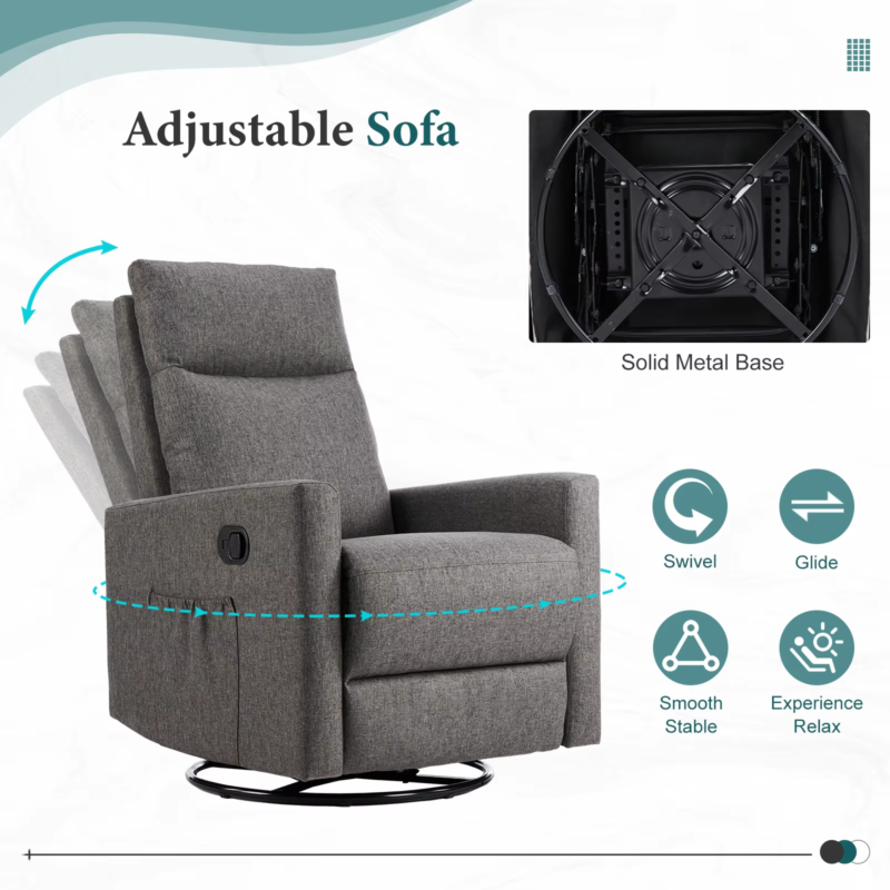 Rotating Recliner Chair with Oversized Foot, Swivel Rocker Glider, Nursery Sofa