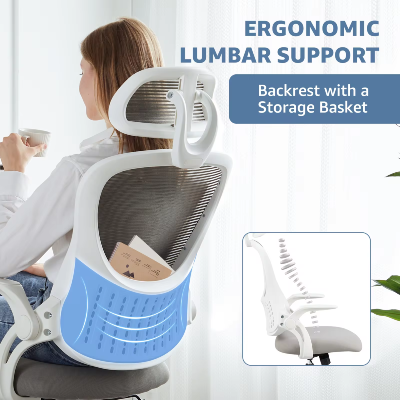 Ergonomic Mesh Office Chair, Adjustable Headrest, Flip-Up Arms, Lumbar Support