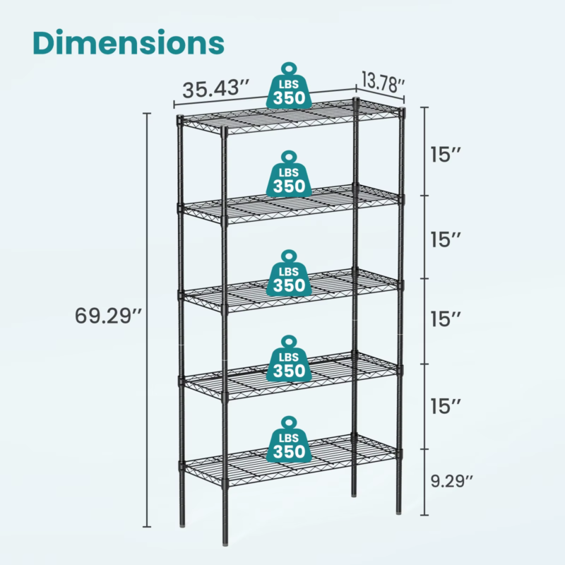 3-5 Tier Storage Bookshelf, Adjustable Wire Racks, Heavy Duty Shelf Organizer