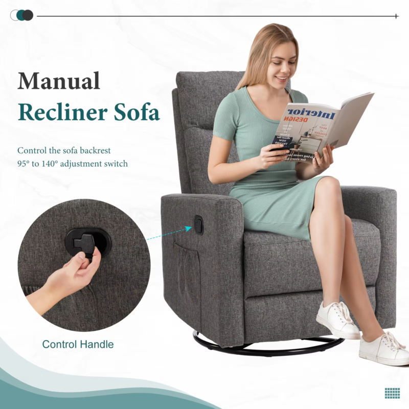 Rotating Recliner Chair with Oversized Foot, Swivel Rocker Glider, Nursery Sofa