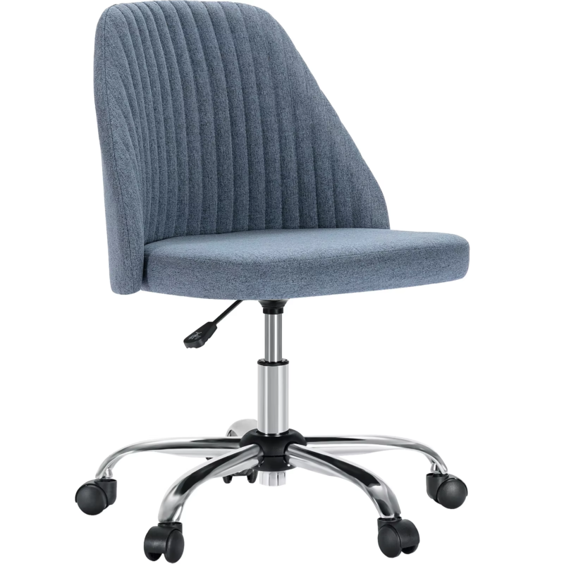 Armless Small Desk Chair, Cute Vanity Swivel, Fabric with Wheels, Task Chair