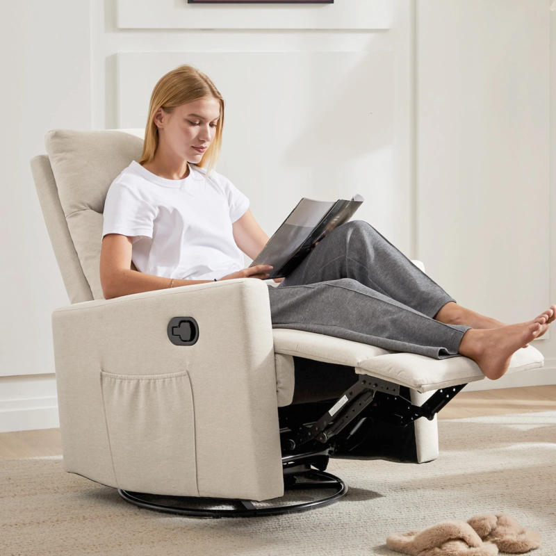 Rotating Rocking Recliner with Oversized Foot, Swivel, Glider Nursery Chair