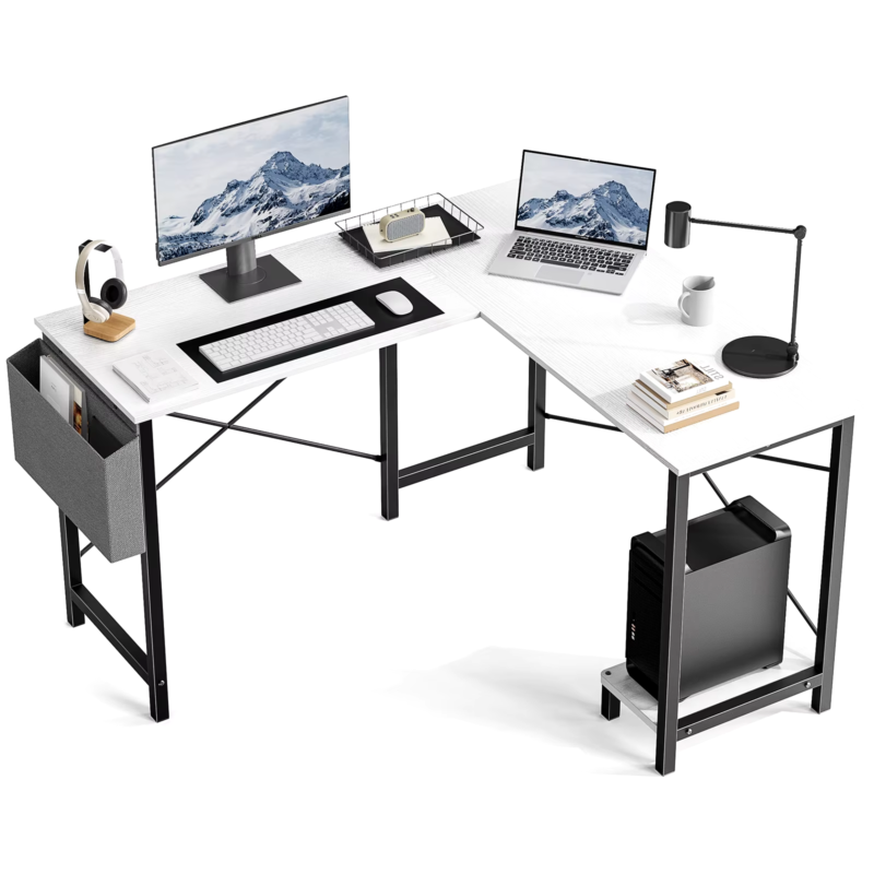 50" Gaming Corner Desk, Wooden Writing PC Table with CPU Storage And Side Bag