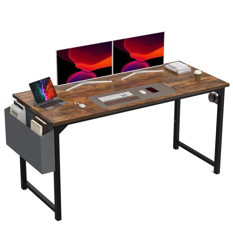 Computer Desk, Writing Study Table, Modern Compact Style with Side Bag & Hook