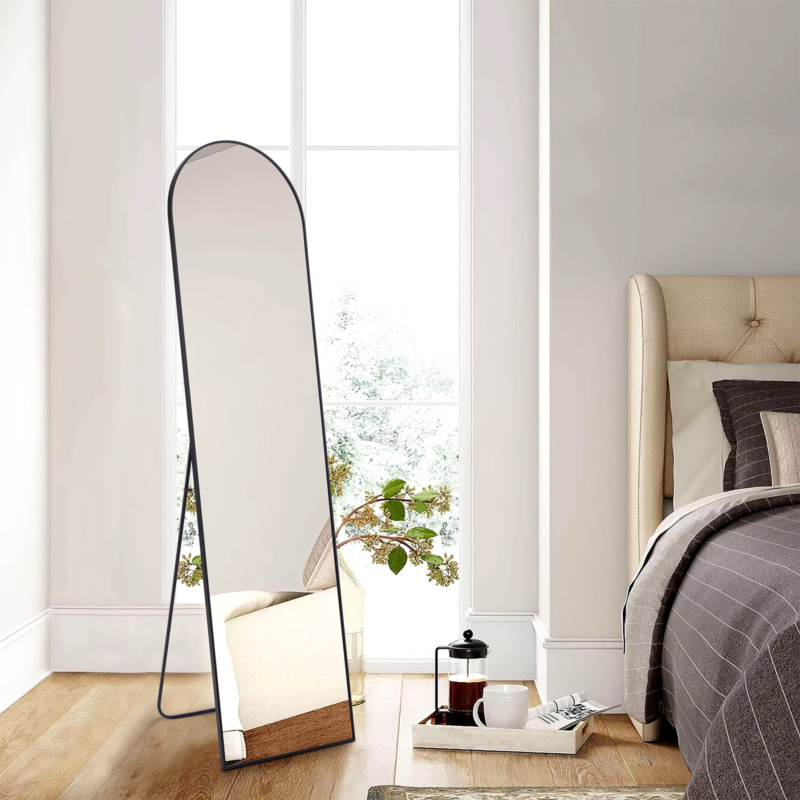 Full Body Wall Mirror with Stand, Hanging or Wall-Mounted, Aluminum Alloy Frame