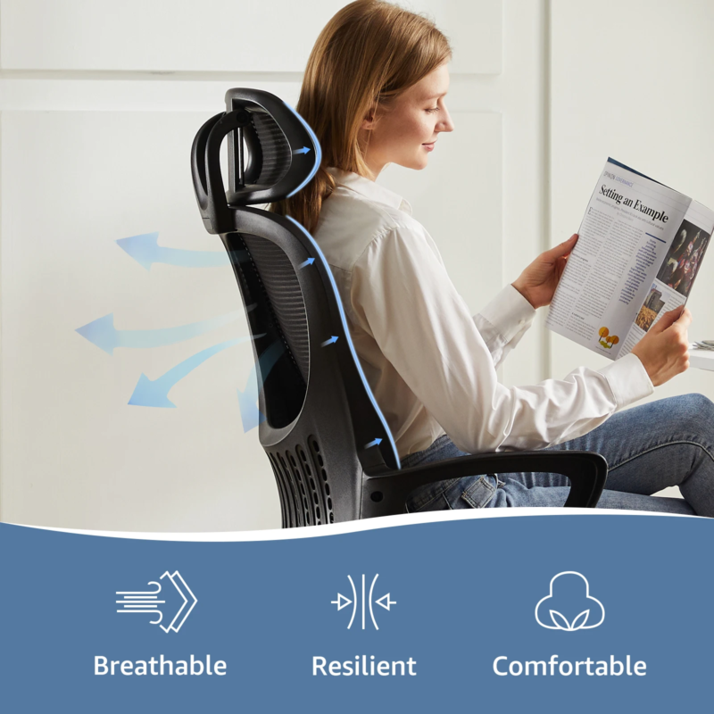 Ergonomic Mesh Rocking Gaming Chair with Fixed Armrest, Adjustable Headrest