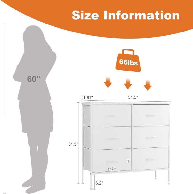 6 Fabric Drawers Nightstand, Bedside Table with Storage, Closet Chest, Furniture