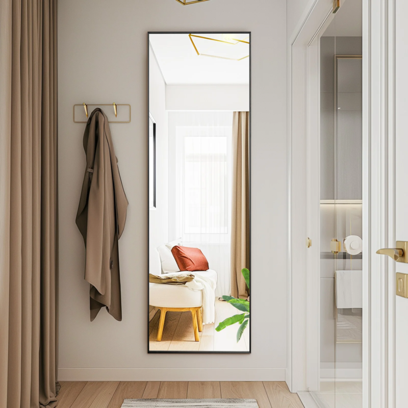 Full Body Wall Mirror, Standing, Hanging, Leaning, Aluminum Frame - 64 in x 21in