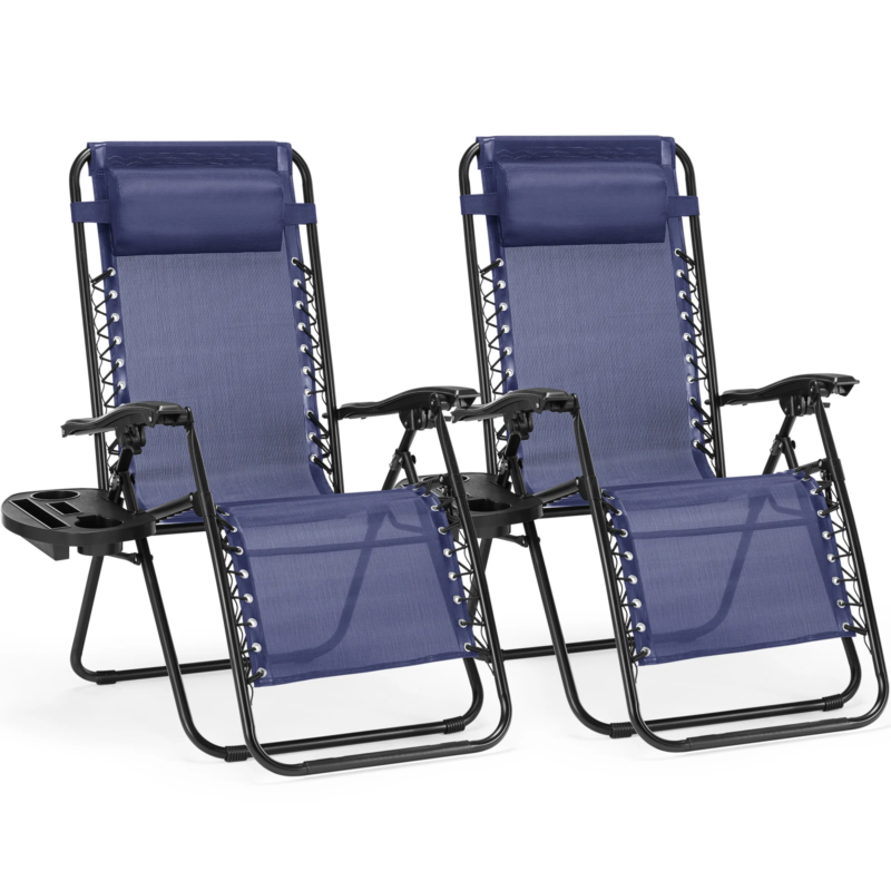 Zero Gravity Recliner Set of 2, Portable Lounge Chair with Cup Holder and Pillow