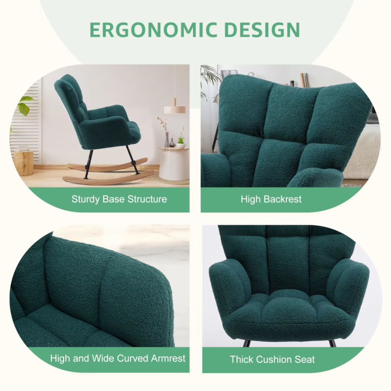 Teddy Fabric Upholstered Glider, High Backrest, Padded Seat, Rocker Armchair