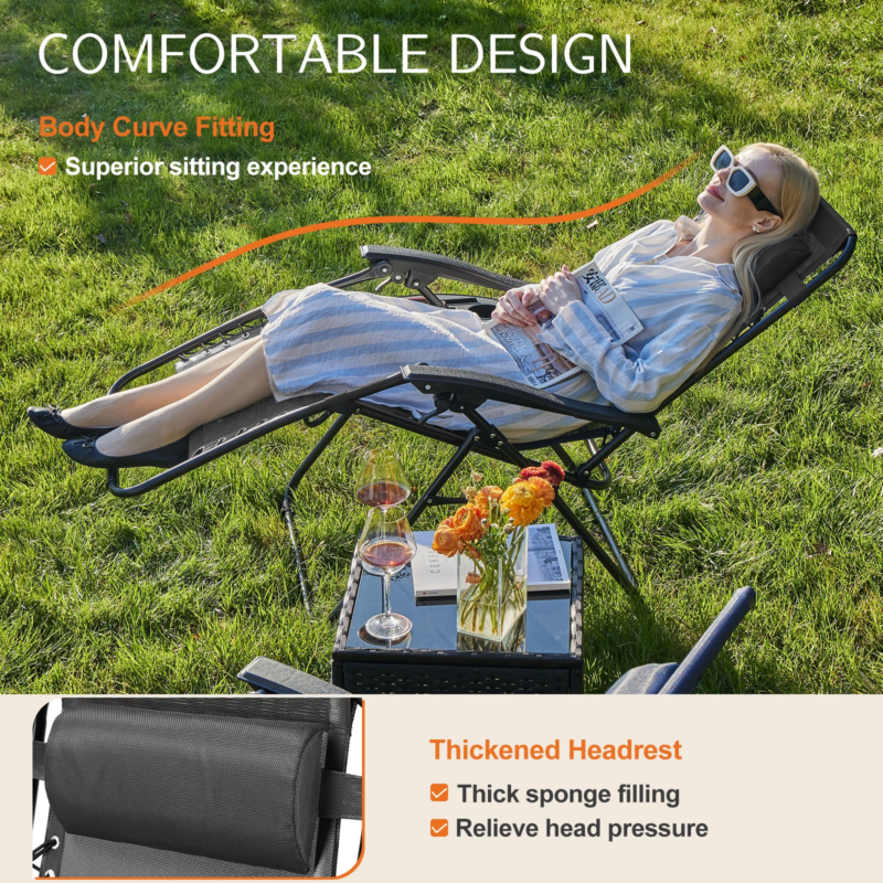 Zero Gravity Recliner Set of 2, Portable Lounge Chair with Cup Holder and Pillow