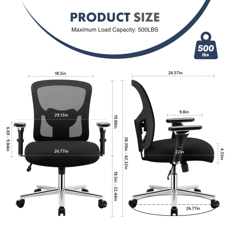 Ergonomic Mesh Office Chair, Lumbar Support, Adjustable Height, 3D Armrests