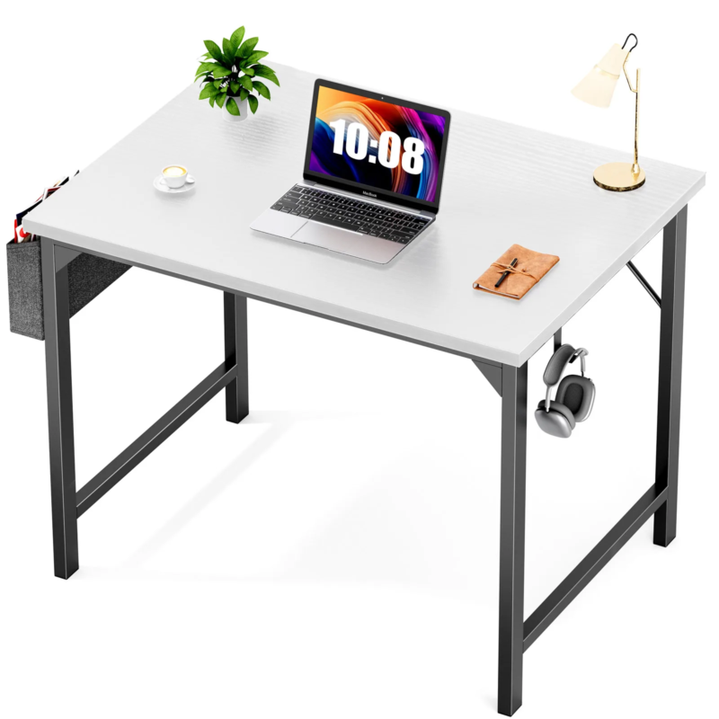 Computer Desk, Writing Study Table, Modern Compact Style with Side Bag & Hook
