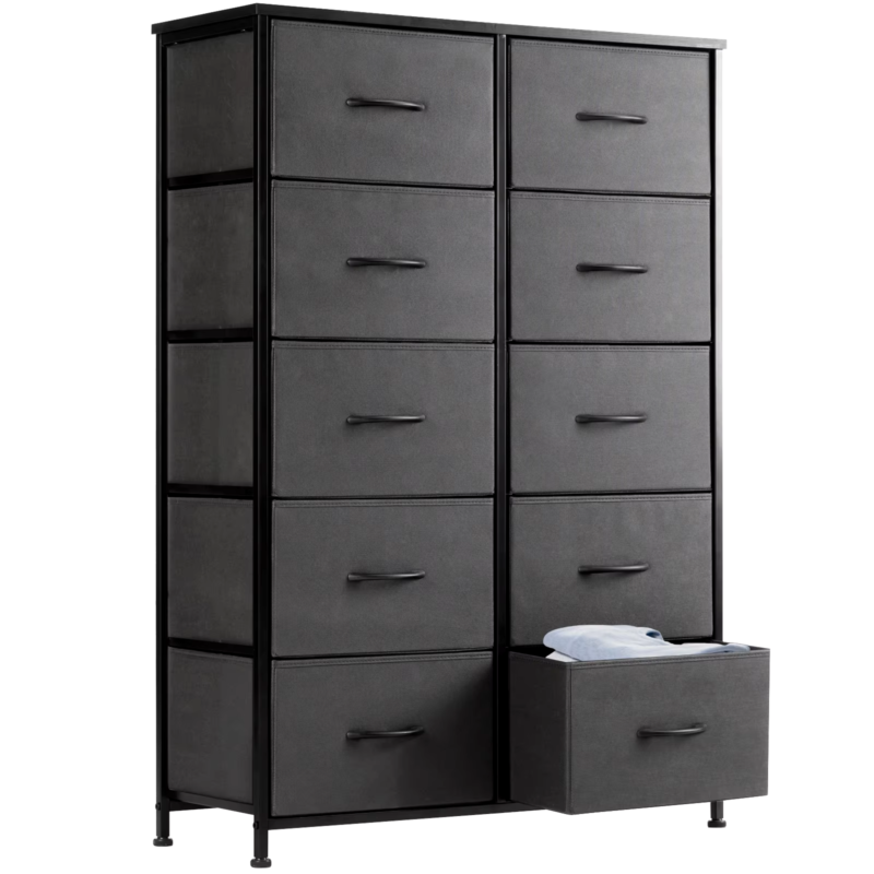 10 Fabric Drawers, Bedside Table, Steel Frame Closet, Storage Cabinet, Furniture