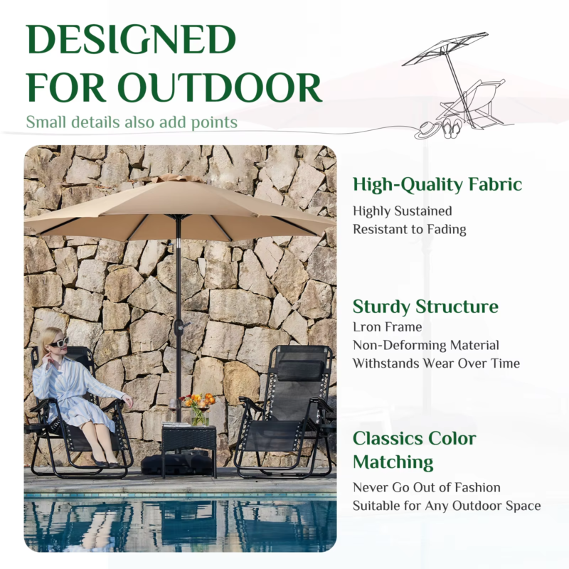 Outdoor Patio Umbrella, UV Protection, Sturdy Structure, All Weather for Backyard, Beach
