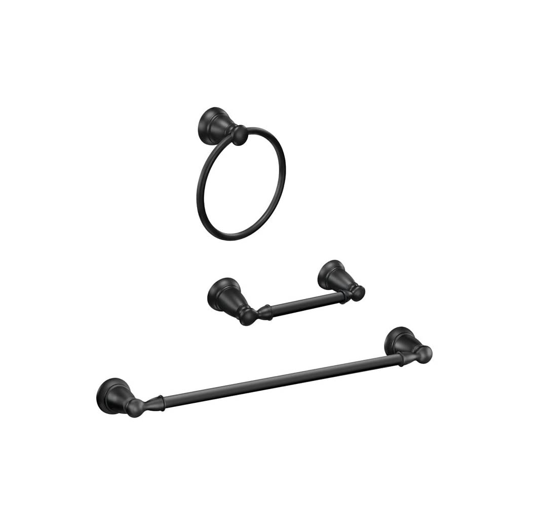 Moen Y2633BL Banbury Matte Black pivoting Paper Holder Towel bar Towel Ring Matte Black