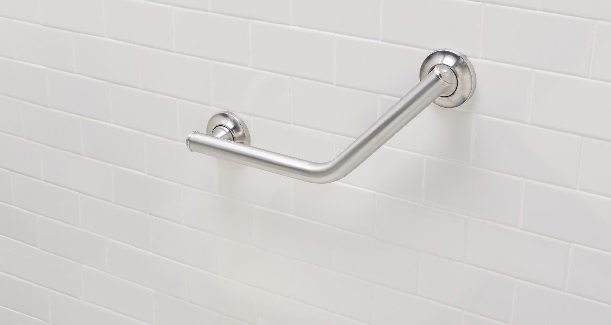Moen Brushed Nickel Bathroom Safety 16-Inch Stainless Steel Angled Shower Grab Bar for Handicapped or Elderly, RA8716D1GBN