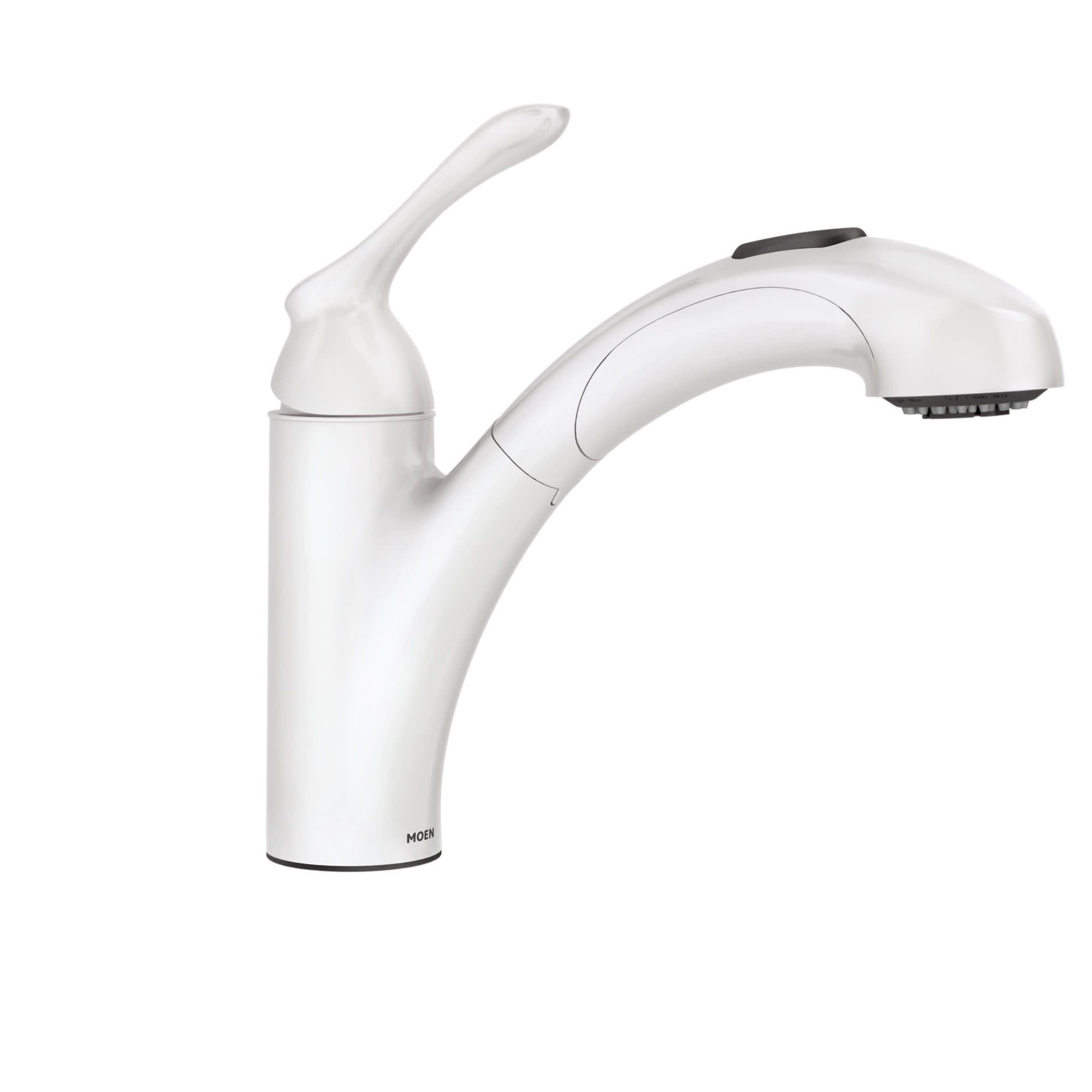 MOEN Banbury 87017W One-Handle Pullout Kitchen Sink Faucet in White