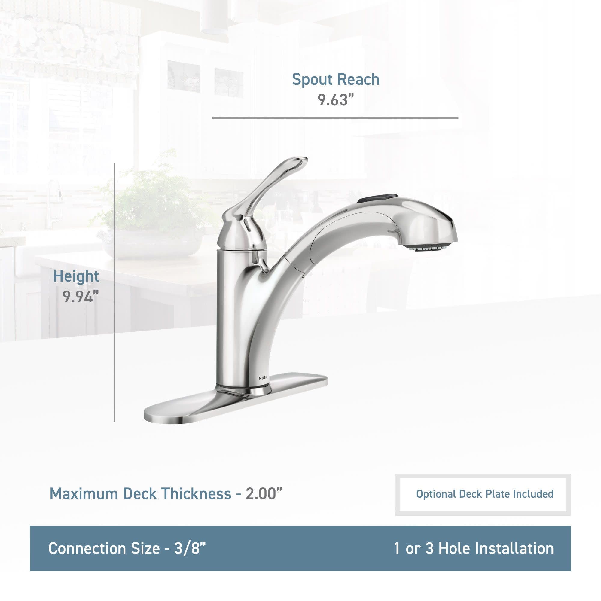 MOEN Banbury 87017W One-Handle Pullout Kitchen Sink Faucet in White
